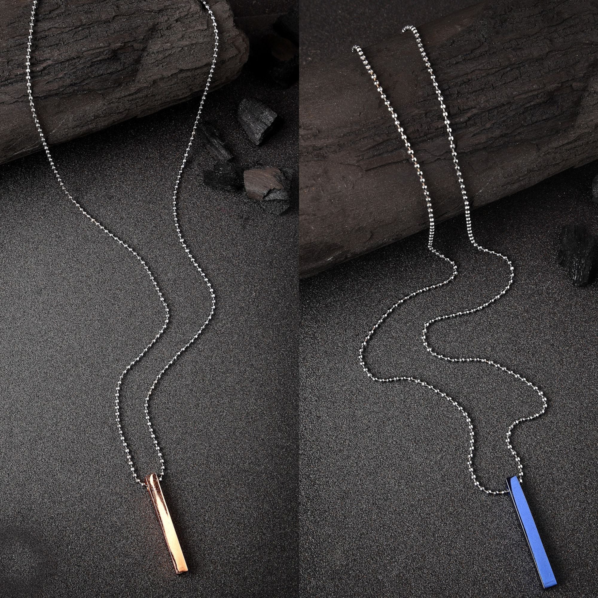 NVR Men Set of 2 Gold & Blue Geomatric Pendent with Chain