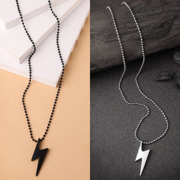 NVR Men Set of 2 Black & Silver flash pendent with chain