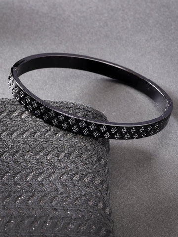 NVR Men Black Rhodium-Plated Stainless Steel Kada Bracelet