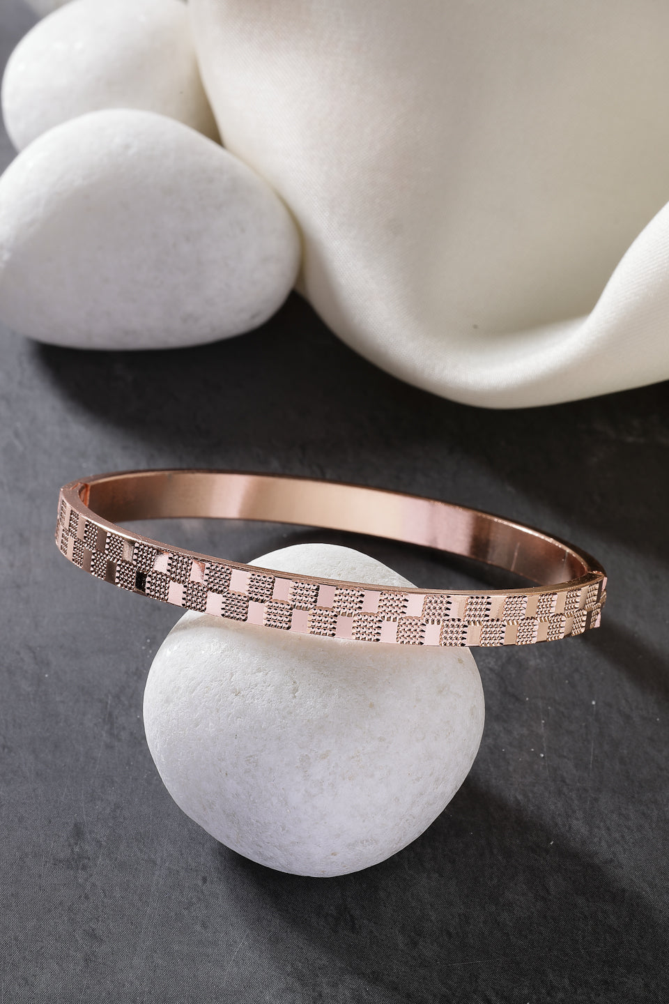 NVR Men Rose Gold Stainless Steel Kada Bracelet