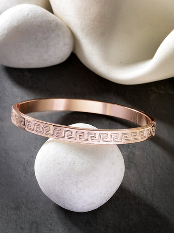 NVR Men Rose Gold Stainless Steel Kada Bracelet