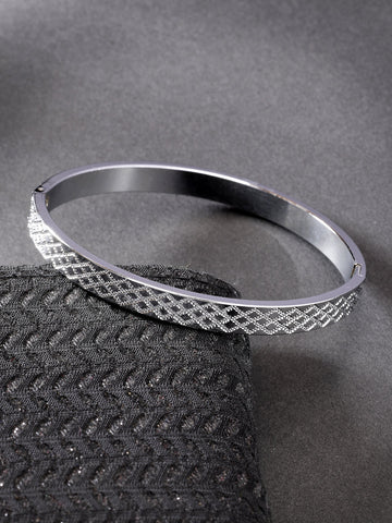 NVR Men Silver-Plated Stainless Steel Kada Bracelet