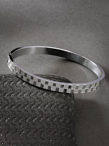 NVR Men Silver-Plated Stainless Steel Kada Bracelet