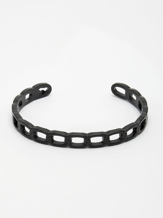 NVR Men Black Rhodium-Plated Metal Cuff Bracelet