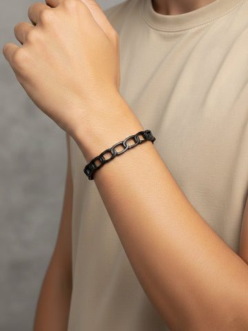 NVR Men's Rhodium Plated Cuff Bracelet