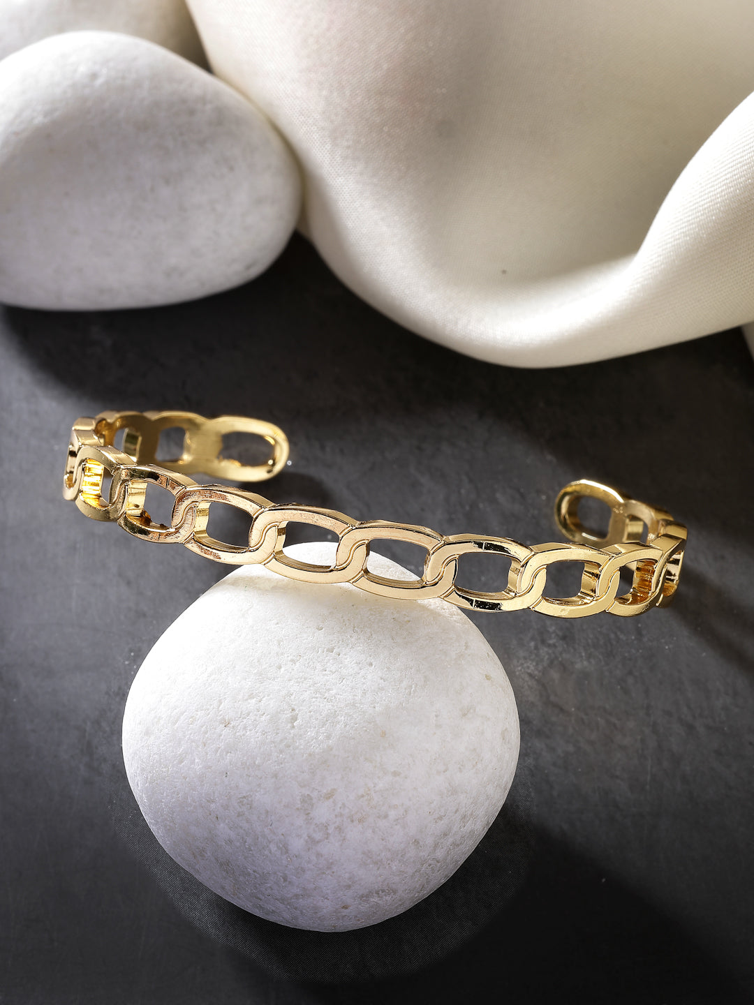 NVR Men Gold-Plated Metal Cuff Bracelet