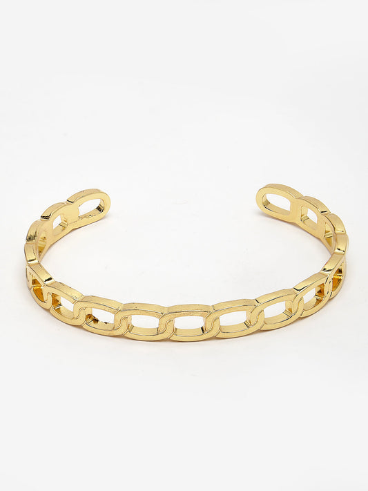 NVR Men Gold-Plated Metal Cuff Bracelet