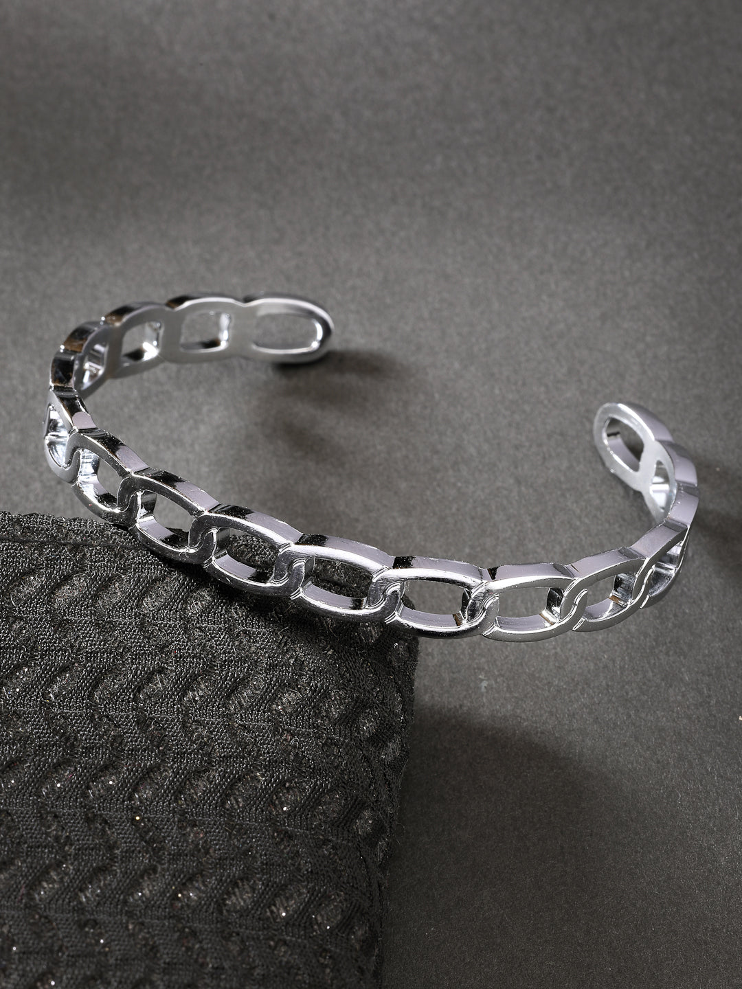 NVR Men Silver-Plated Metal Cuff Bracelet