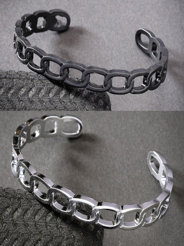 NVR Men Set of 2 Silver & Black Rhodium-Plated  Metal Cuff Bracelet