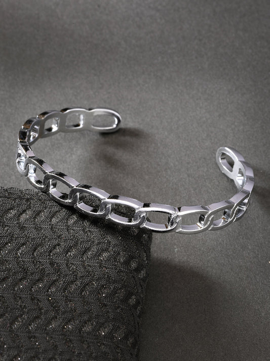 NVR Men Set of 2 Silver & Black Rhodium-Plated  Metal Cuff Bracelet