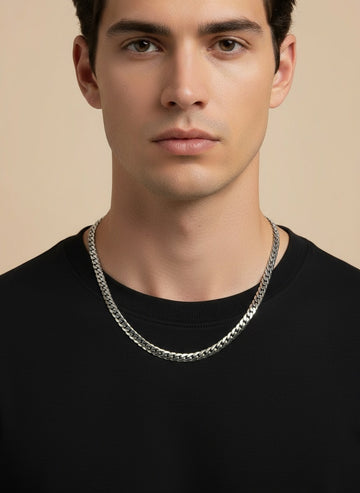 NVR Men Silver Plated  Stainless Steel Chain