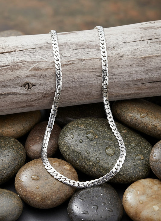 NVR Men Silver Plated  Stainless Steel Chain
