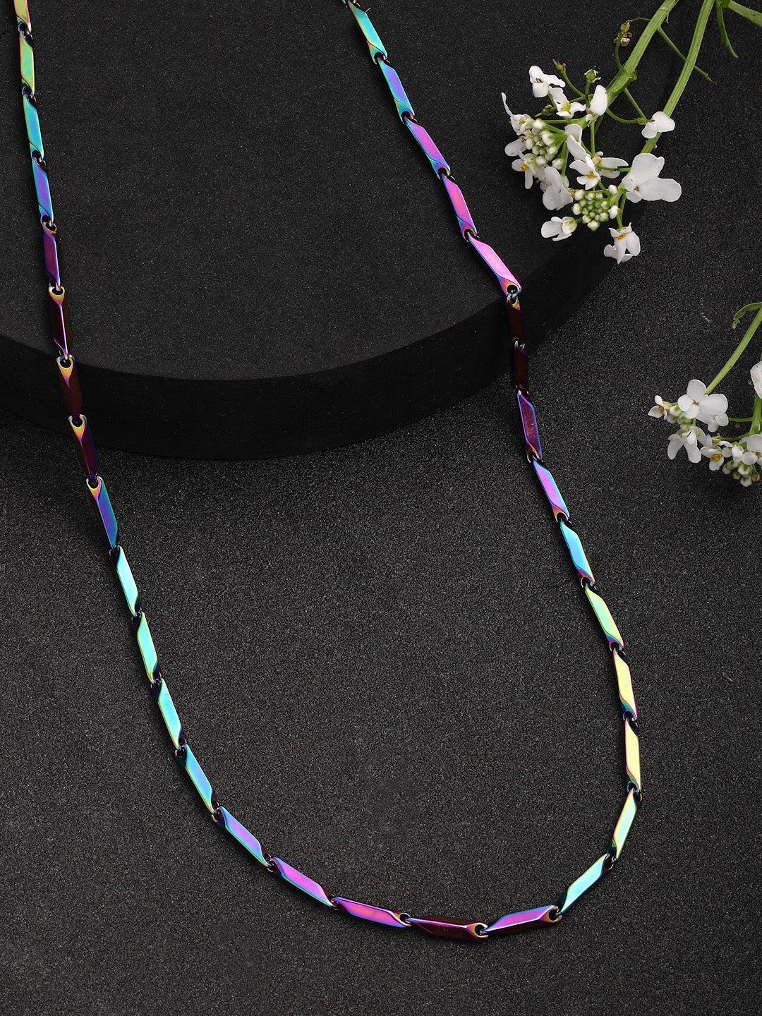 NVR Men Multicolor Rhodium-Plated Stainless Steel Chain