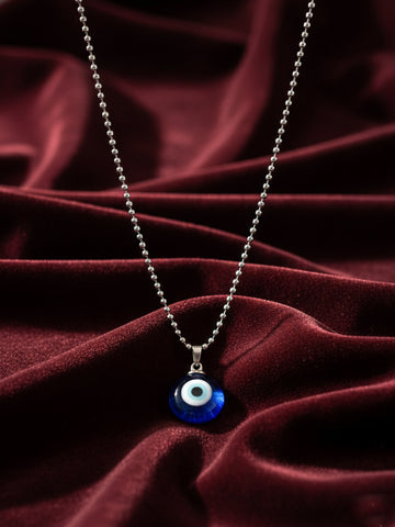 NVR Unisex Silver Plated Evil Eye Pendant with Chain