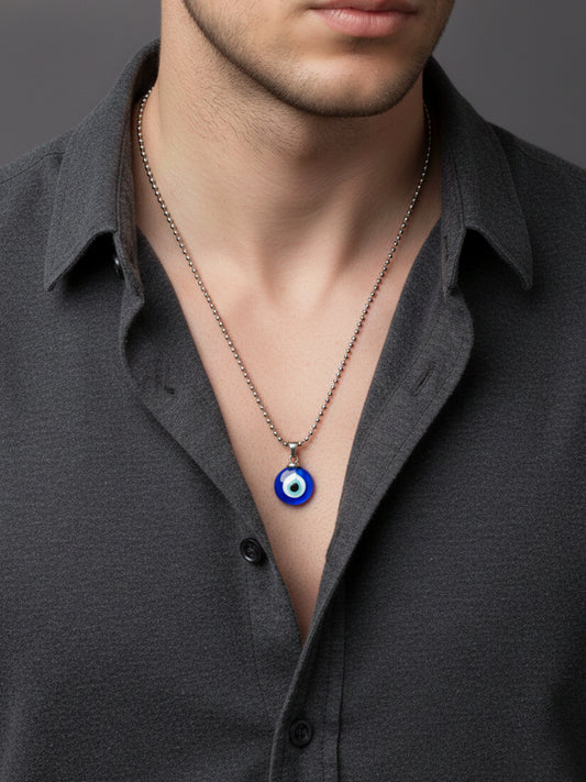 NVR Unisex Silver Plated Evil Eye Pendant with Chain