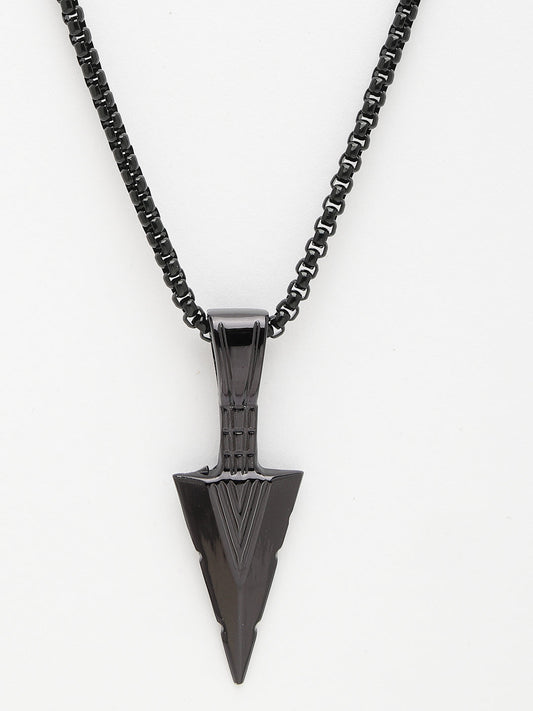 NVR Men Black Rhodium-Plated Arrow-Shaped Pendant With Chain