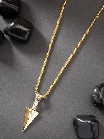 NVR Men Gold-Plated Arrow-Shaped Pendant With Chain