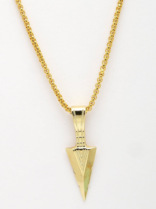 NVR Men Gold-Plated Arrow-Shaped Pendant With Chain