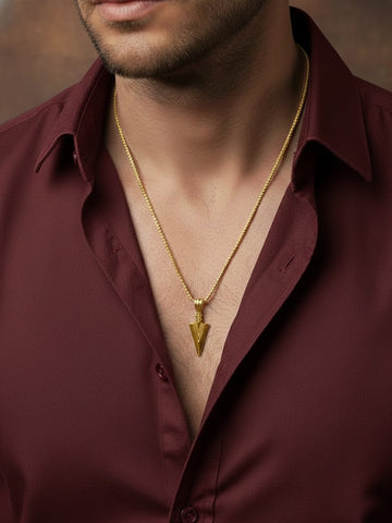 NVR Men's Arrow Shaped Gold Plated Pendant with Chain