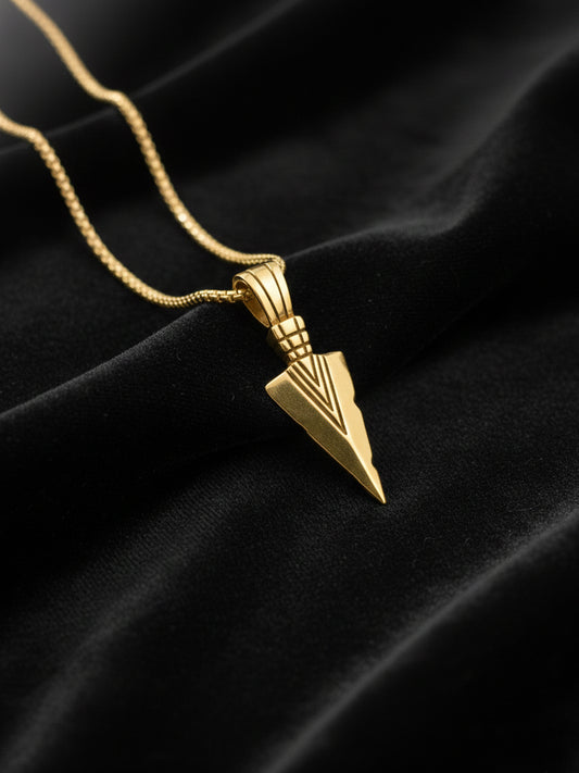 NVR Men's Arrow Shaped Gold Plated Pendant with Chain
