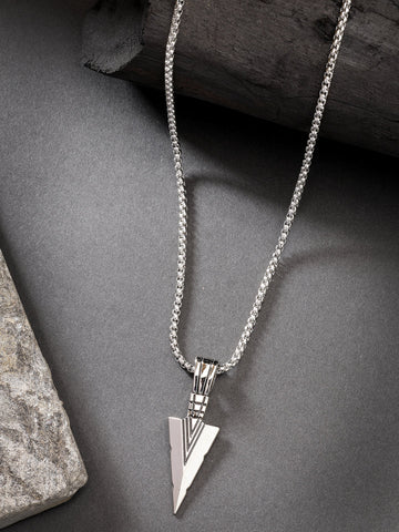 NVR Men Silver-Plated Arrow-Shaped Pendant With Chain