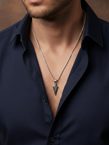 NVR Men's Arrow Shaped Silver Plated Pendant with Chain