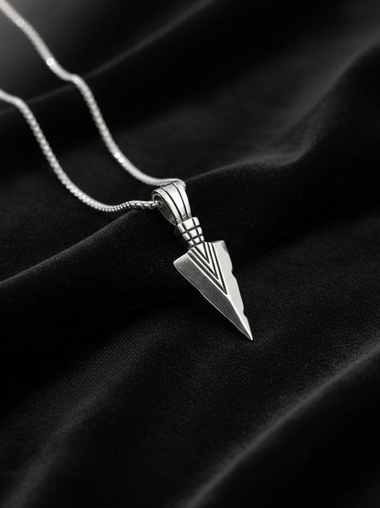 NVR Men's Arrow Shaped Silver Plated Pendant with Chain