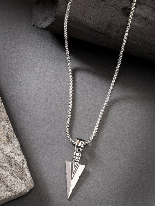 NVR Men Set of 3 Multicolor Rhodium-Plated Arrow-Shaped Pendant With Chain