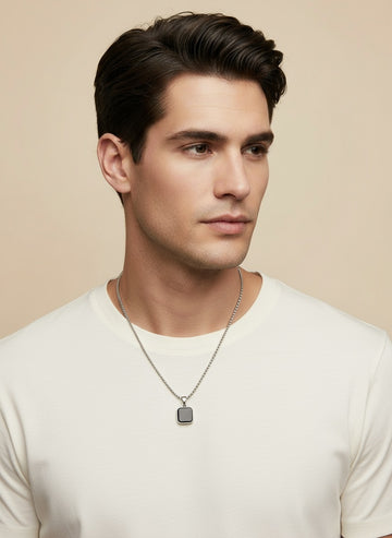 NVR Men Silver-Plated Artificial Stone Stainless Steel Pendant with Chain