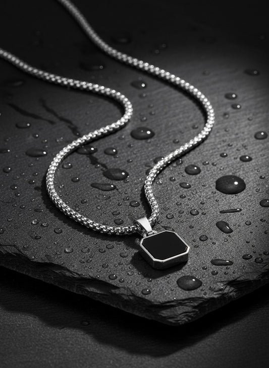 NVR Men Silver-Plated Artificial Stone Stainless Steel Pendant with Chain