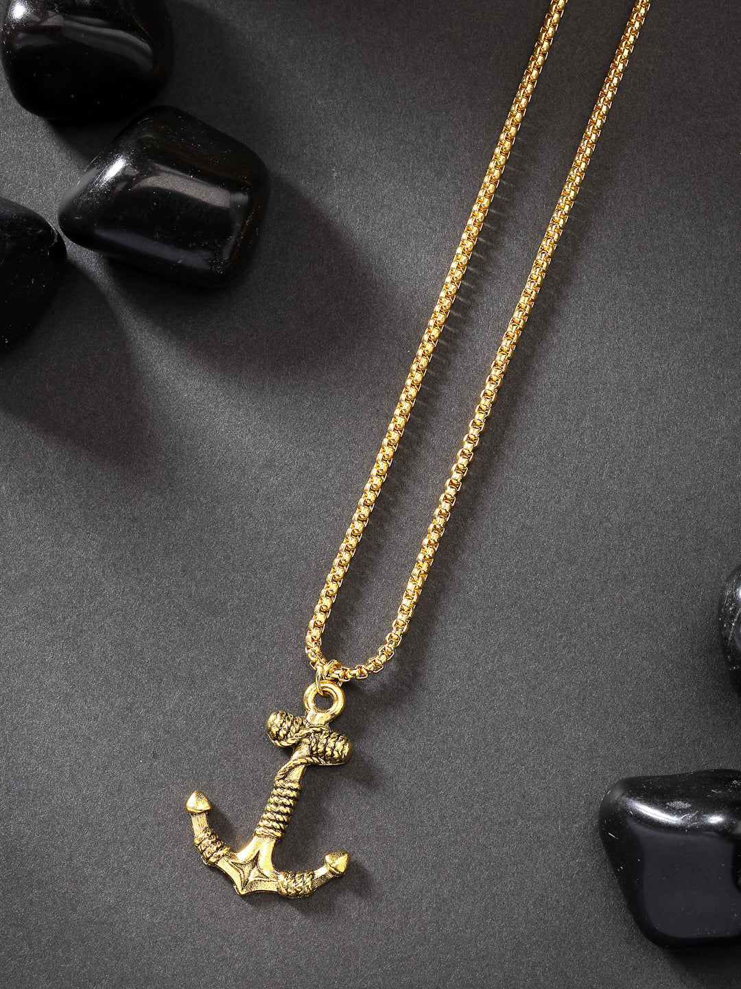 NVR Men Gold-Plated  Stainless Steel Pendant with Chain