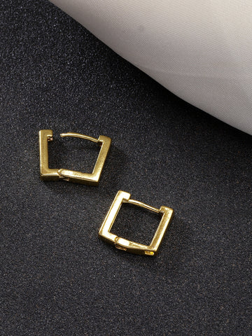 NVR Men Gold-Plated Geometric Shape Stainless Steel Hoop Earrings