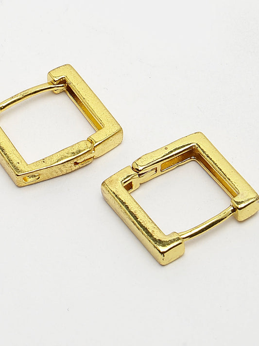 NVR Men Gold-Plated Geometric Shape Stainless Steel Hoop Earrings