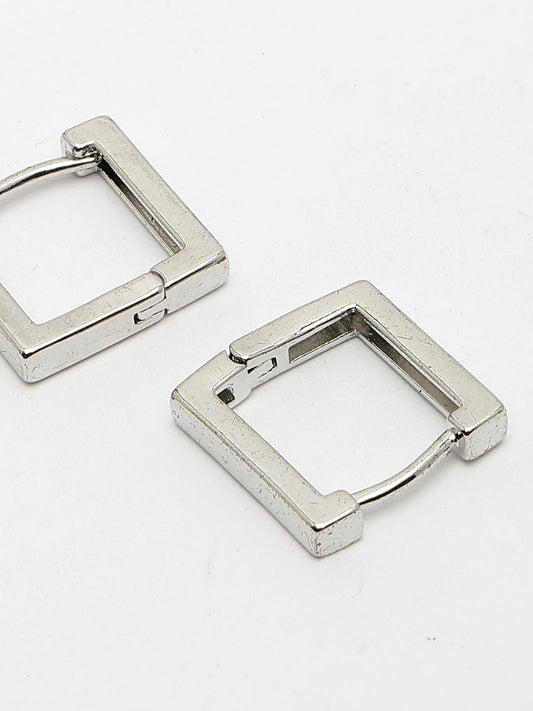 NVR Men Silver-Plated  Geometric Shape Stainless Steel Hoop Earrings