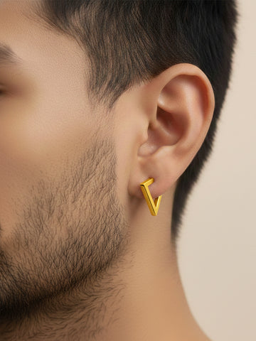 NVR Men's Gold Plated Geomatric Shaped Stud Earrings