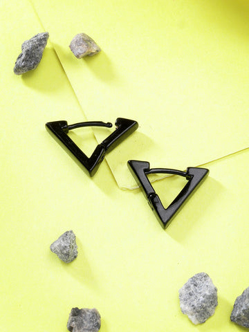 NVR Men Black Rhodium-Plated Geometric Shape Stainless Steel Studs Earring