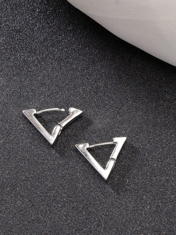 NVR Men Silver-Plated Geometric Shape Stainless Steel Studs Earring