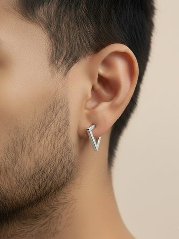 NVR Men's Silver Plated Geomatric Shaped Stud Earrings