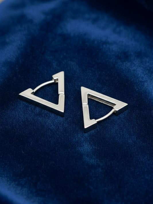 NVR Men's Silver Plated Geomatric Shaped Stud Earrings