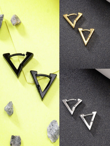 NVR Men Set of 3 Multicolor Rhodium-Plated Geometric Shape Stainless Steel Studs Earring