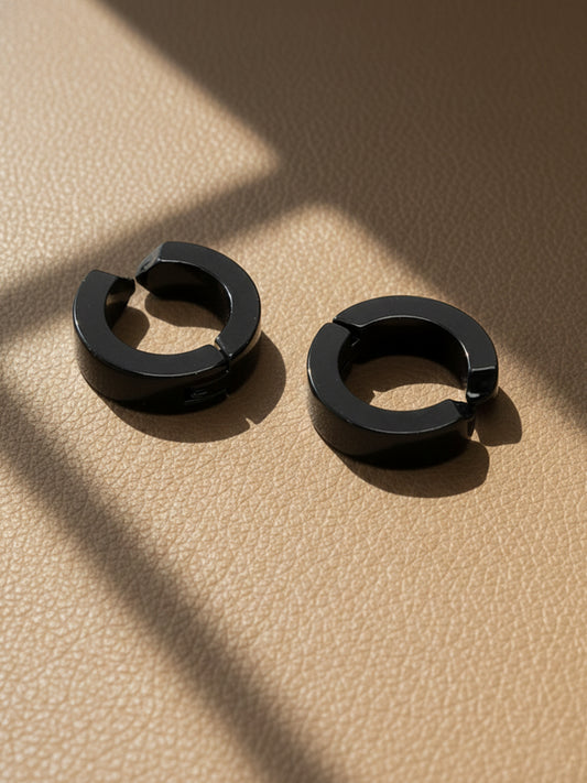 NVR Men's Black Rhodium Plated Hoop Earrings