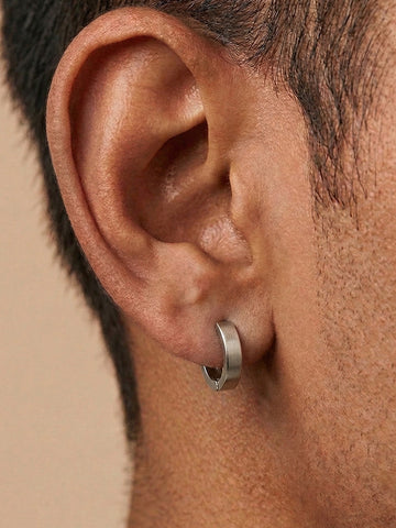 NVR Men's Silver Plated Hoop Earrings