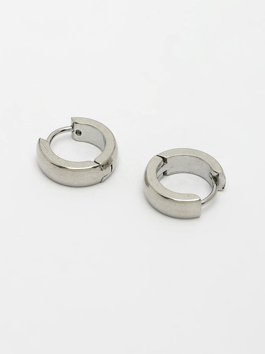 NVR Men Silver-Plated  Stainless Steel Hoop Earrings