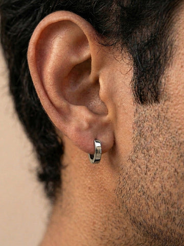 NVR Men's Silver Plated Hoop Earrings