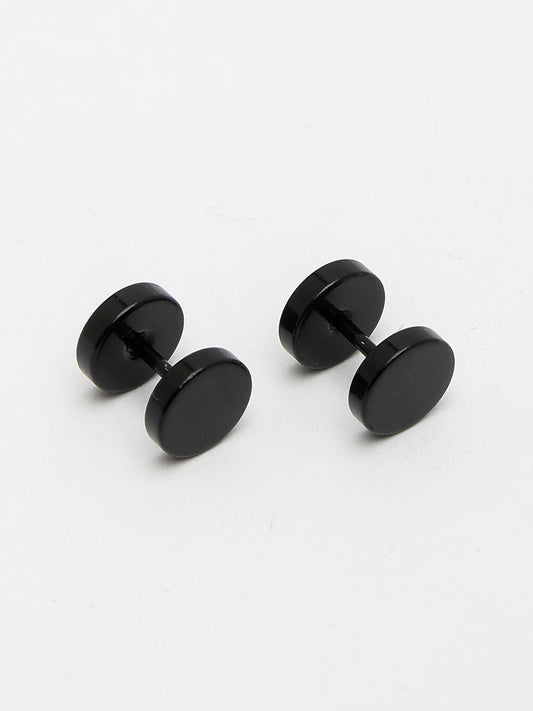 NVR Men Black Rhodium-Plated  Metal Studs Earring