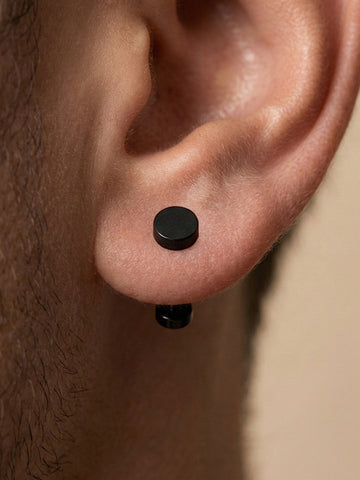 NVR Men's Black Rhodium Plated Studs Earrings