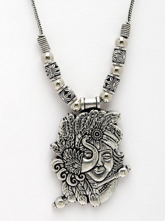 NVR Women Silver-Toned Krishna Pendant with Chain