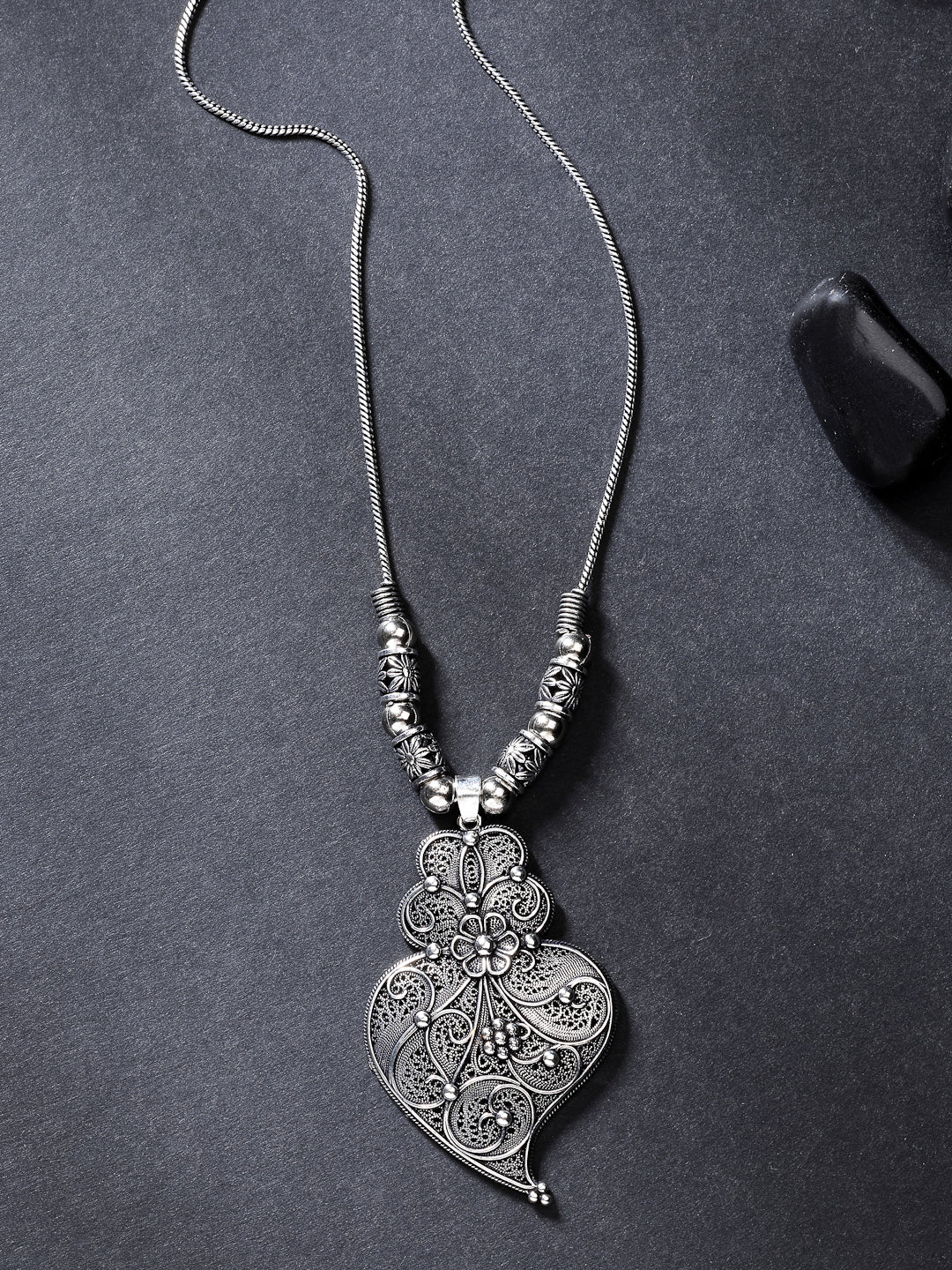 NVR Women Silver-Toned German Silver Oxidised Pendant with Chain