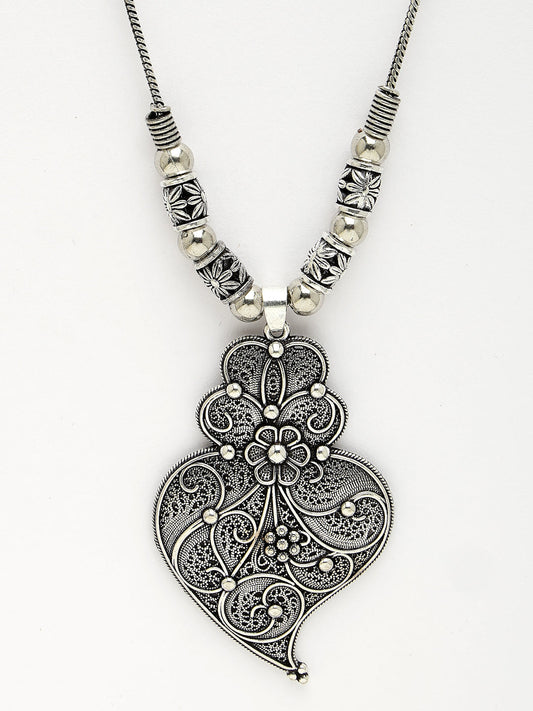 NVR Women Silver-Toned German Silver Oxidised Pendant with Chain