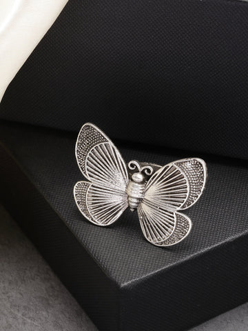 NVR Women Silver-Toned Butterfly Shape Adjustable Finger Ring